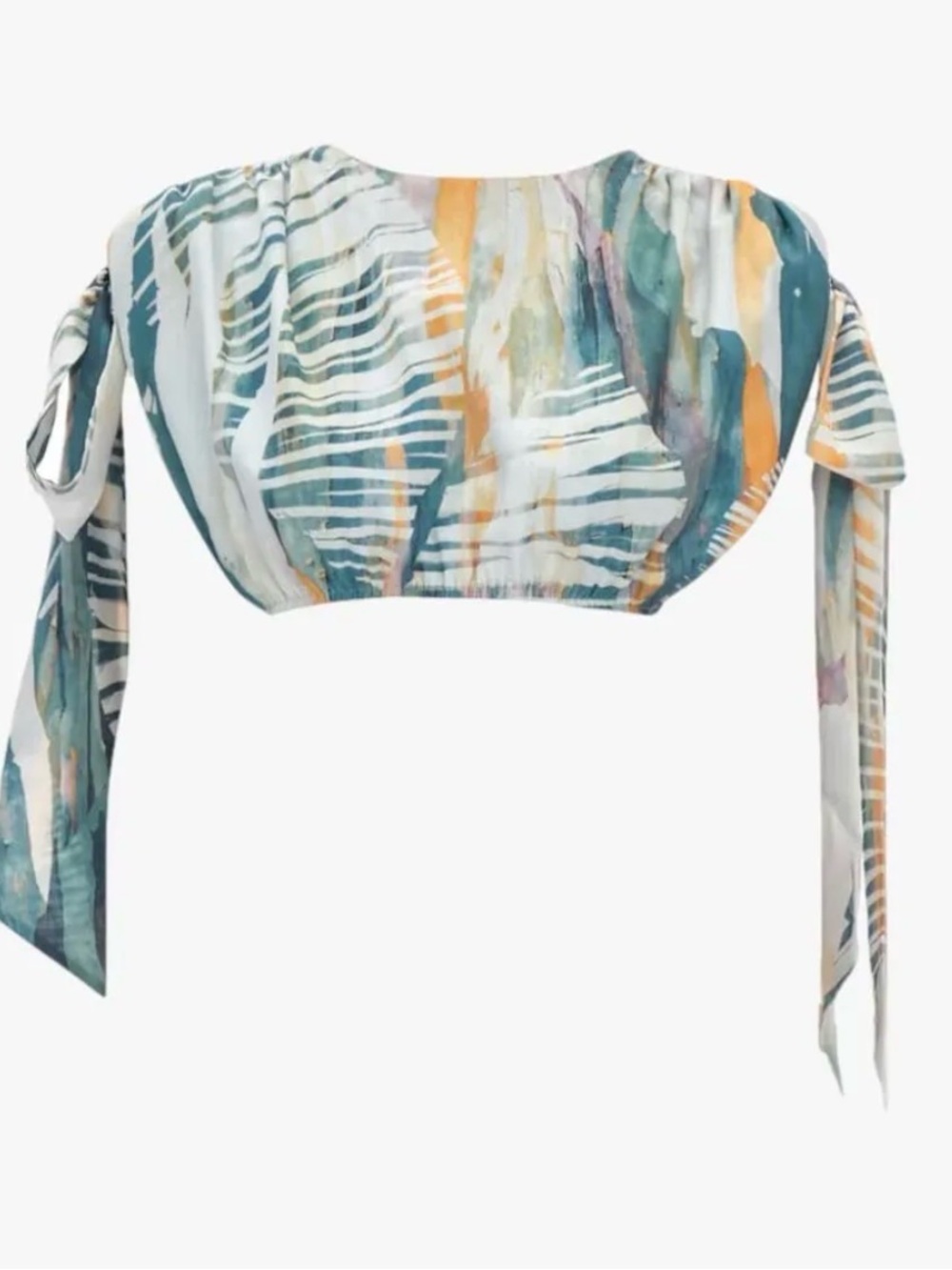XS ANDREA IYAMAH Abstract teal & Mustard Crop top
